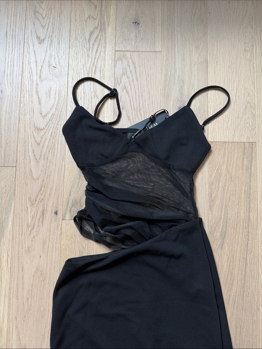 White Fox Boutique Call Me Up Tank Maxi Dress Black Sheer Mesh Panel Going Out - Picture 6 of 9